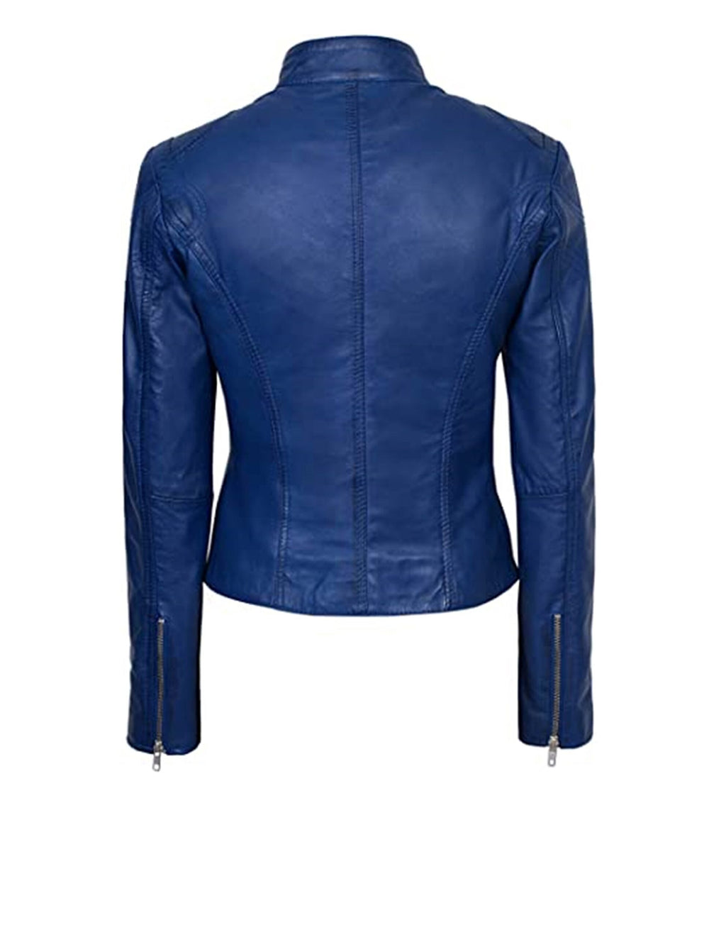 Women’s Blue Leather Jacket with Four Pockets